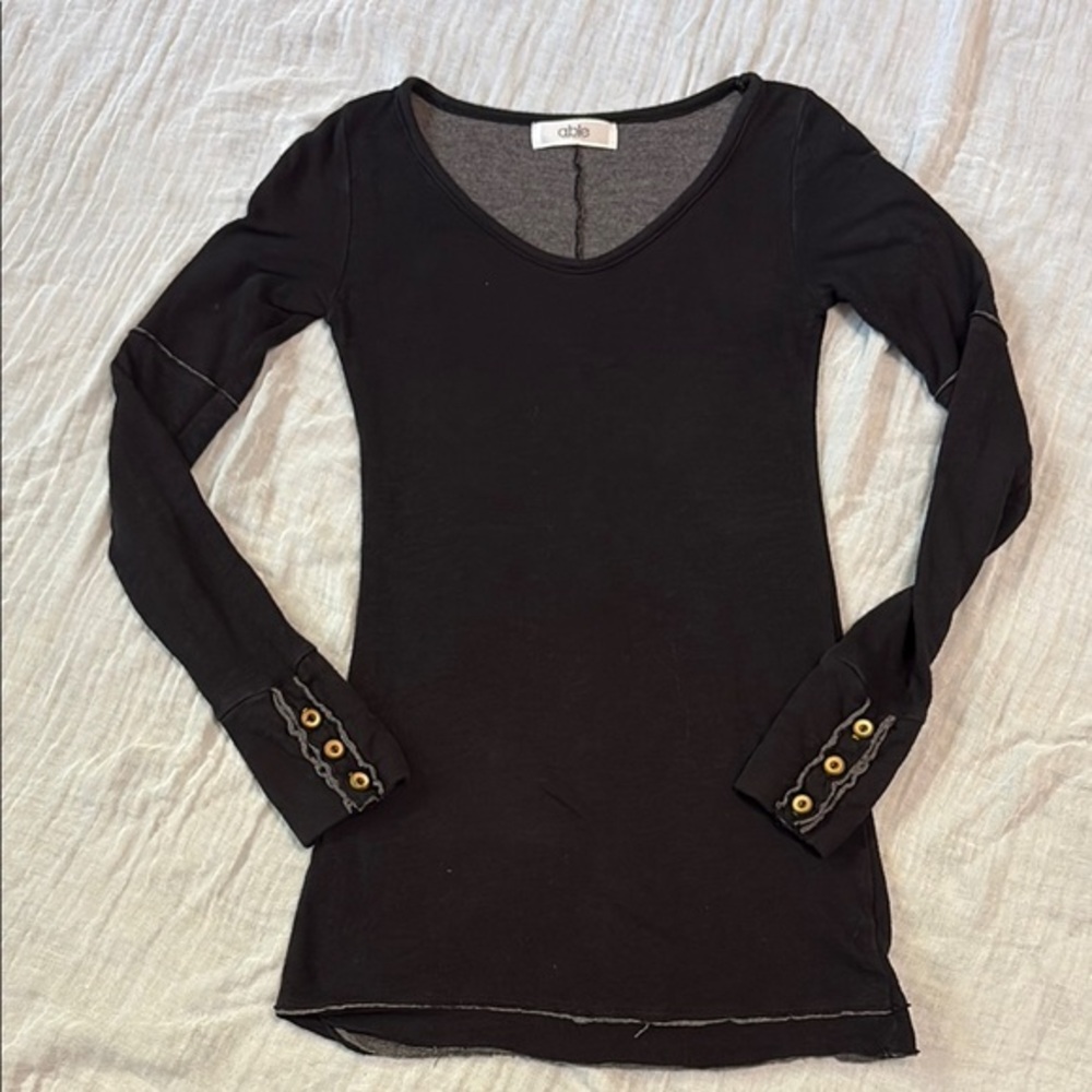 ABLE S black and gray sweater tunic or dress with button cuff sleeve and raw hem